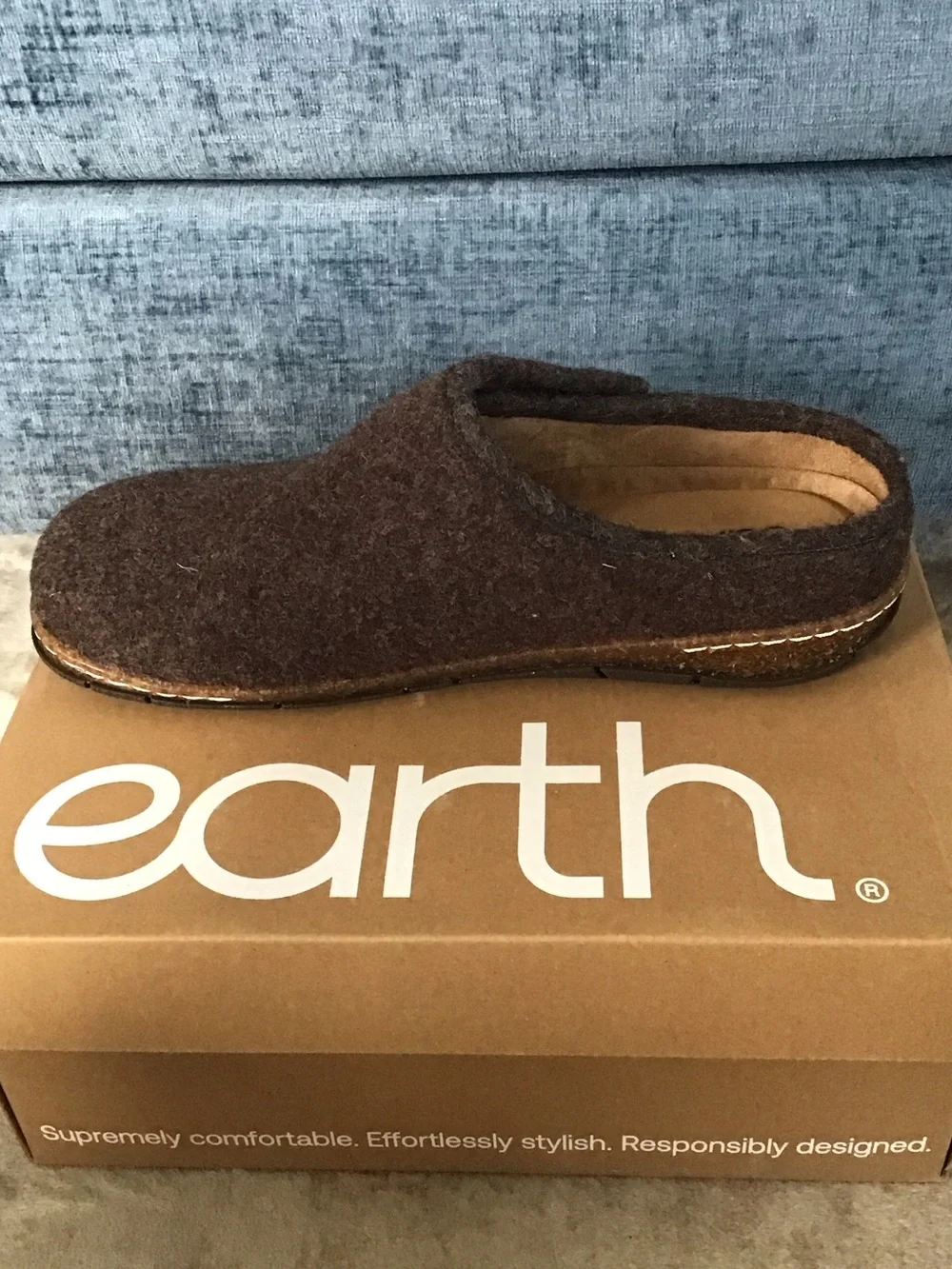 Earth Origins Men’s Dark Brown Wool Slip-On Clog with Button Accent